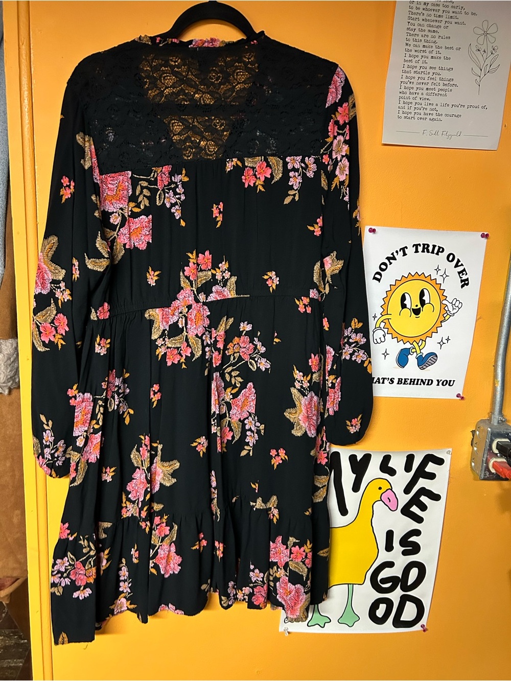 torrid Black Floral Lace-Back Long Sleeve Midi Dress 1 - Picture 5 of 5